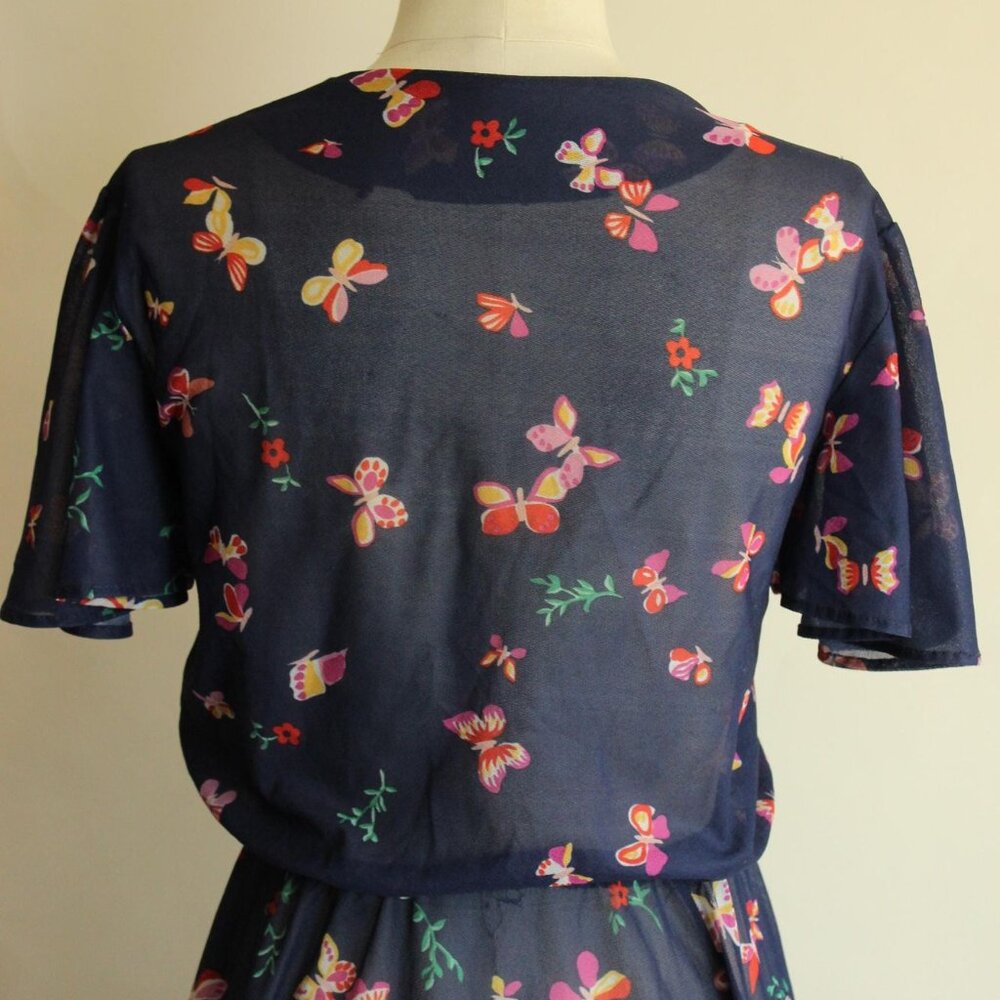 Vintage 1970s Dress, Blue Floral Boho Dress with Butterfly Sleeves, Romantic - Picture 9 of 10